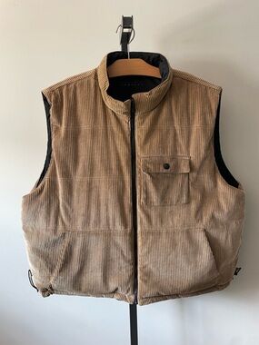 Wind River Reversible Down Filled Corduroy Puffer Vest Brown Black Mens